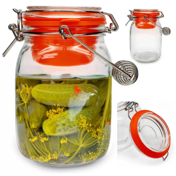 Słoik hermetyczny 1,5 L z uchwytem i wkładem – szczelny słoik na przetwory i żywność
